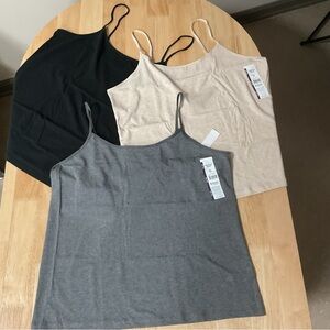 Cami Lot x3 Time & Tru Black Gray Beige Tan  Adjustable Tank Top New Undershirt